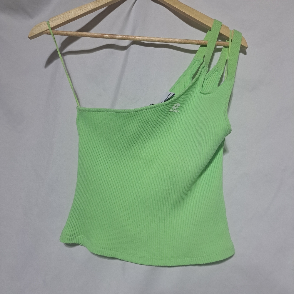 NWT Zara X Lotto Womens L One Shoulder Strappy Ribbed Tank Mint‎ Green